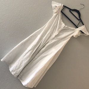 Off the shoulder linen/flax ruffled dress